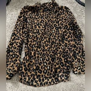 talbots cheetah print long sleeve blouse size large